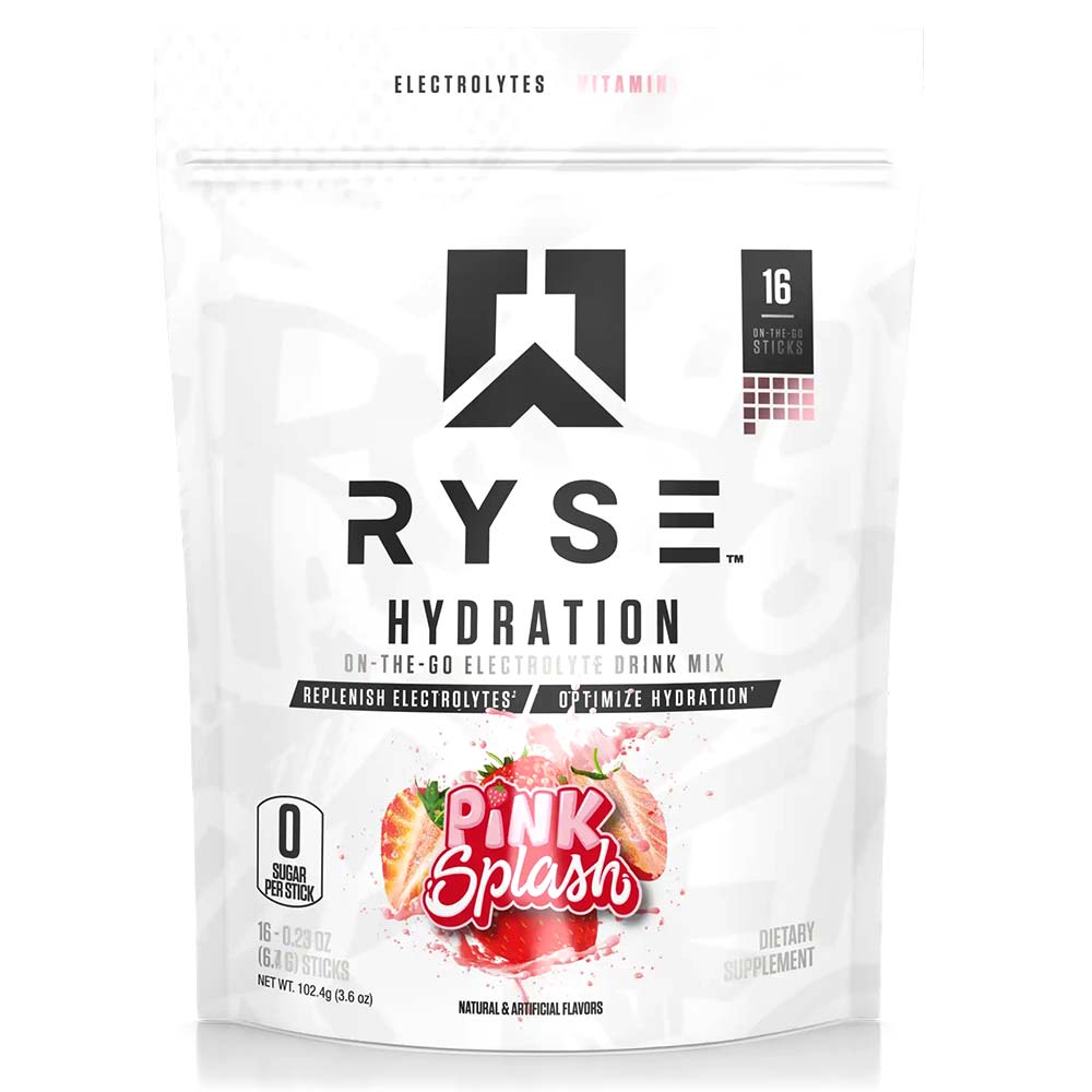 RYSE Hydration Electrolytes Sticks, Pink Splash, 16 Sticks, Optimize Hydration