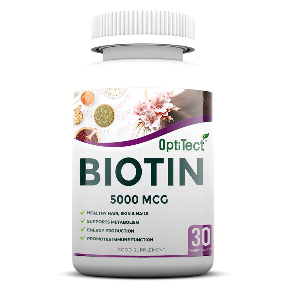 Optitect Biotin 5000 Mcg, Unflavored, 30 Veggie Capsules, Thicker and Healthier Hair