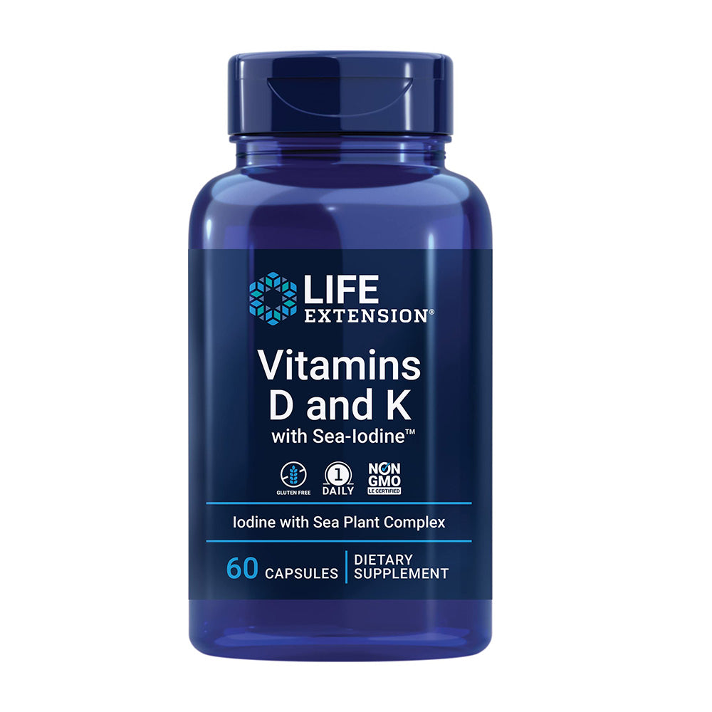 Life Extension Vitamins D and K with Sea-Iodine, 60 Capsules, Support Bone & Brain