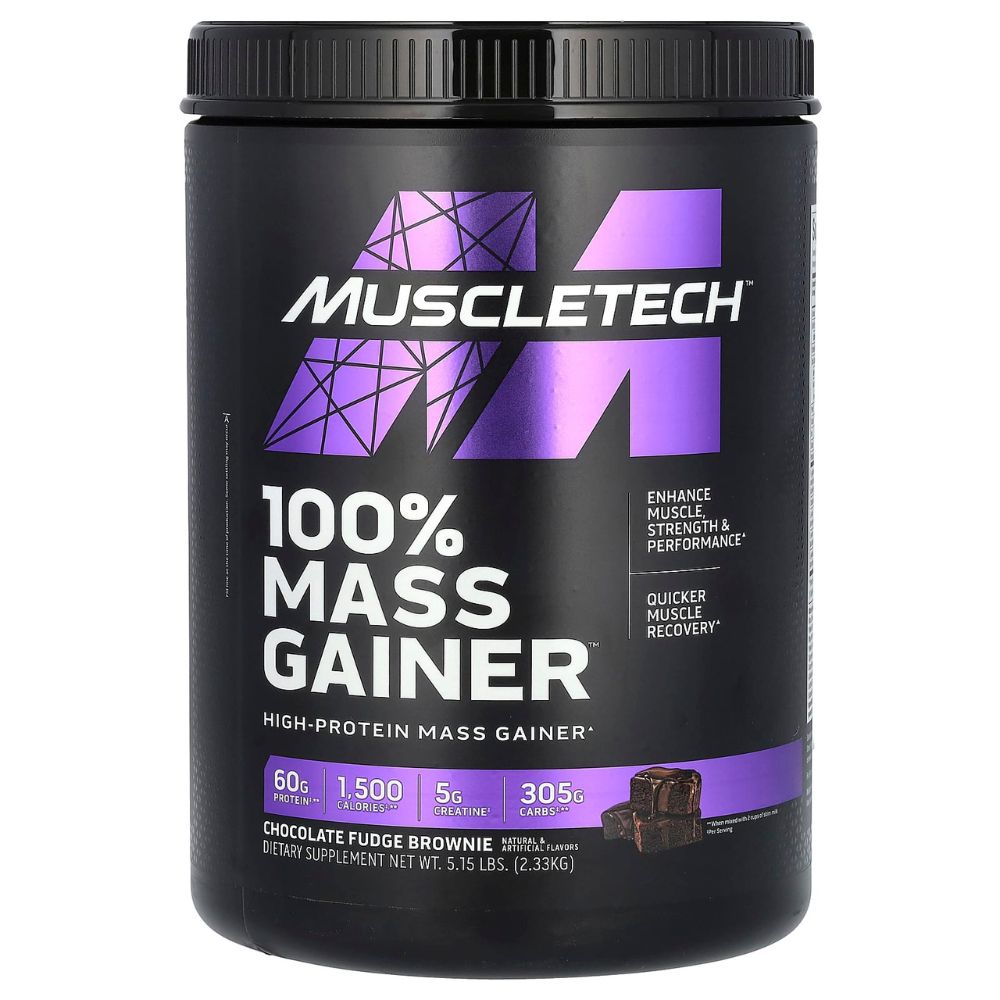 Muscletech 100% Mass Gainer, Chocolate Fudge Brownie, 5.15 LB, 60 g Protein Per Serving