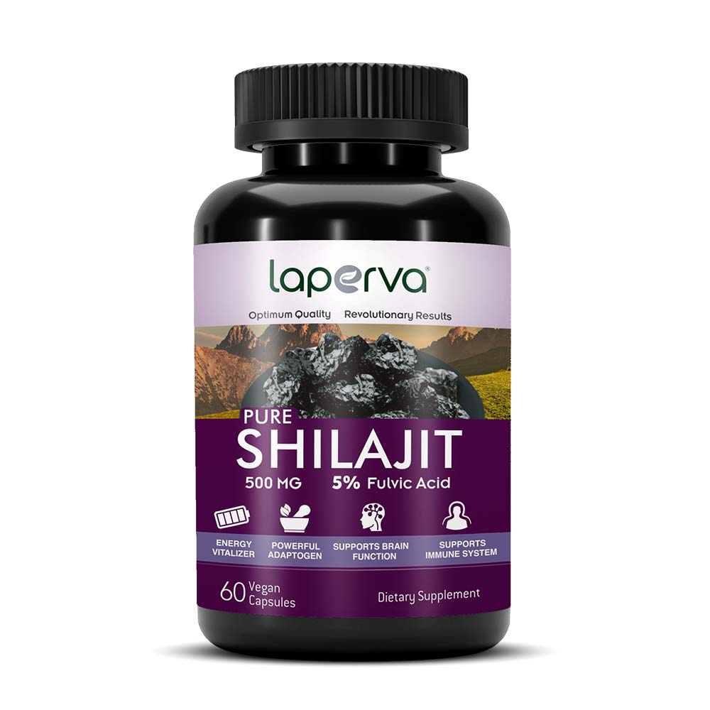 Laperva Pure Shilajit, 60 Veggie Capsules, 500 mg, Energy Vitalizer, Powerful Adaptogen
