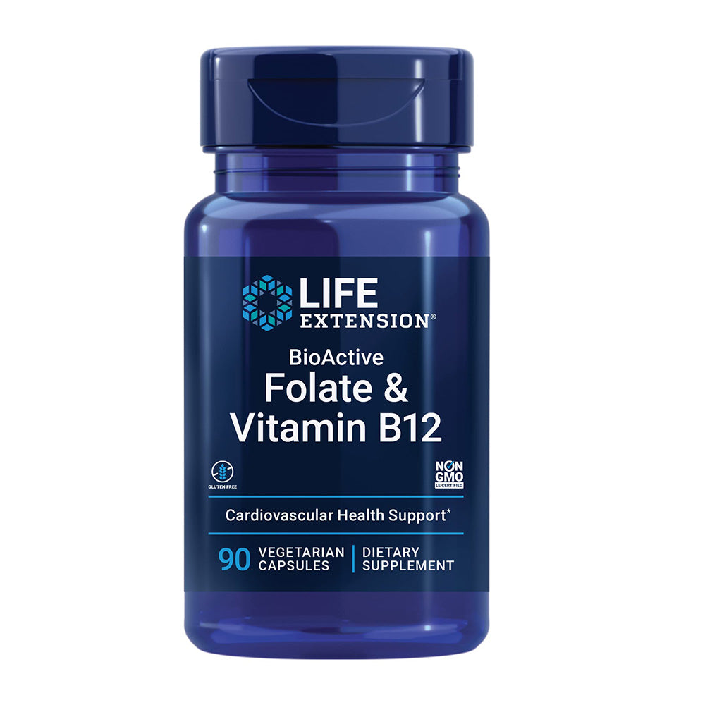 Life Extension BioActive Folate & Vitamin B12, 90 Veggie Capsules, Supports GI Tract Health
