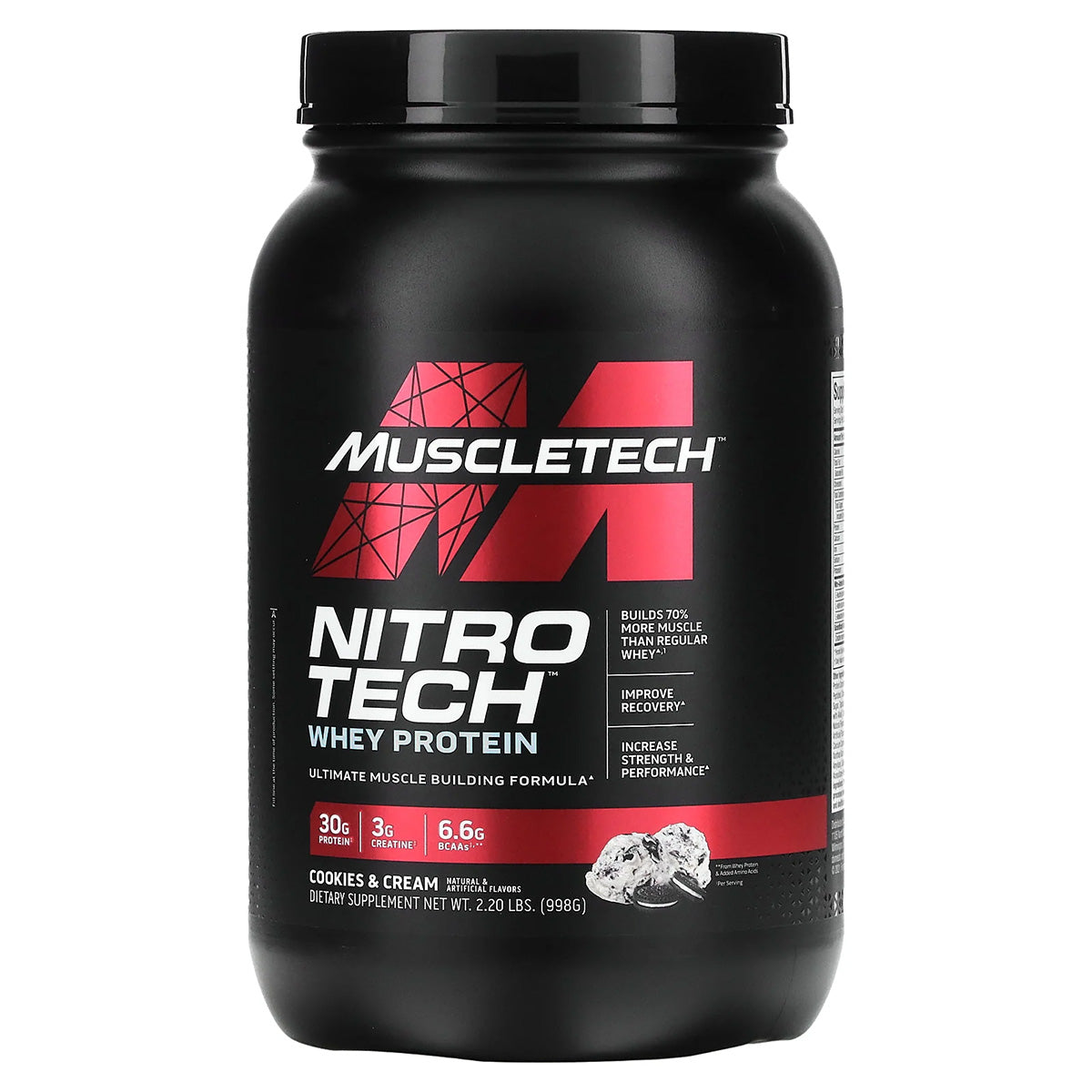 Muscletech Nitro Tech Whey Protein, Cookies and Cream, 2 LB, Enhance Muscle & Strength & Performance