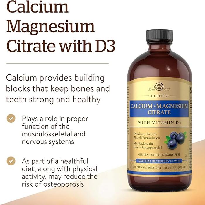 Solgar Liquid Calcium Magnesium Citrate With Vitamin D3, Blueberry, 473 Ml