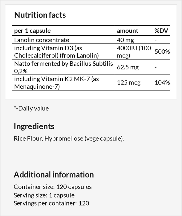 Vitamin D3 With K2 MK7 - Immune & Strong Bones Supplement - nutrimarketae