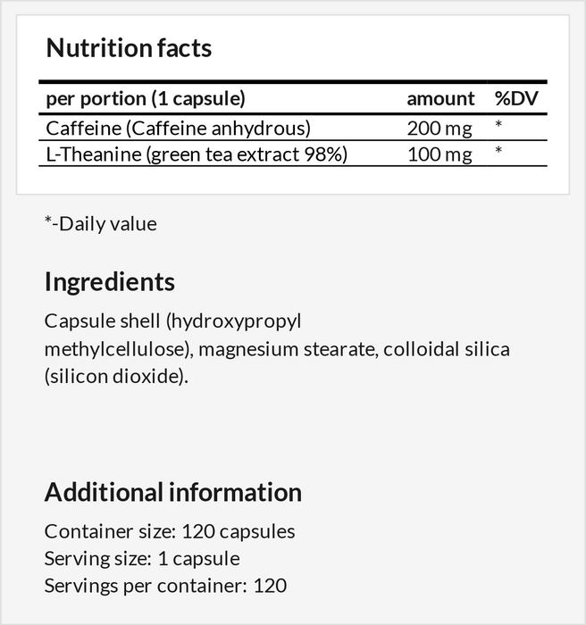 Caffeine+Theanine  - Energy Boost Supplement - nutrimarketae