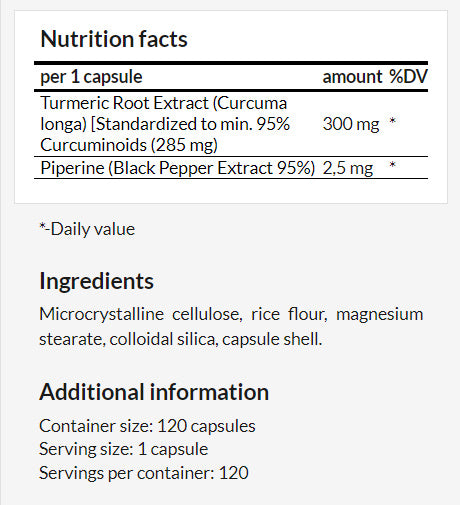 Curcumine 95 + Piperine - Immunity & Anti-inflammatory - nutrimarketae